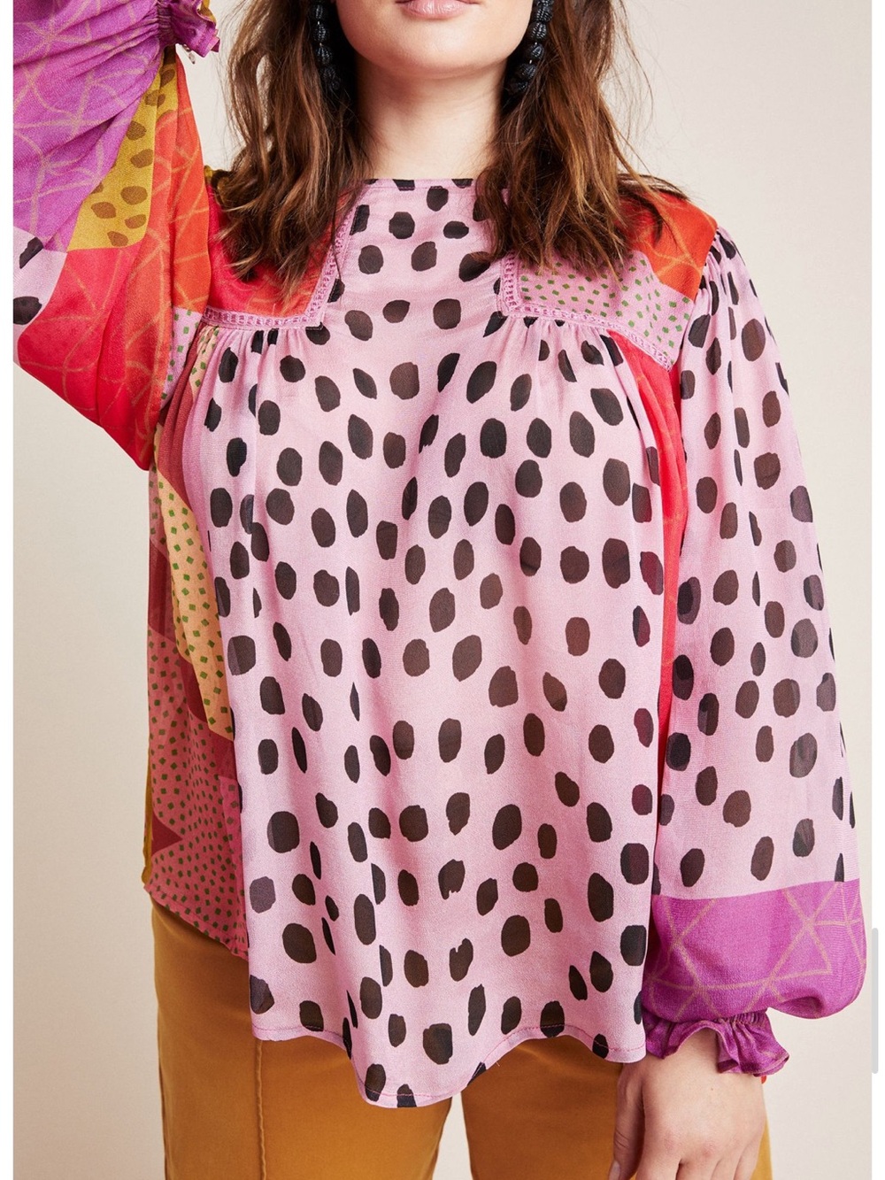 Bl^nk London Anthropologie Miranda Peasant Top Allover Print Chiffon